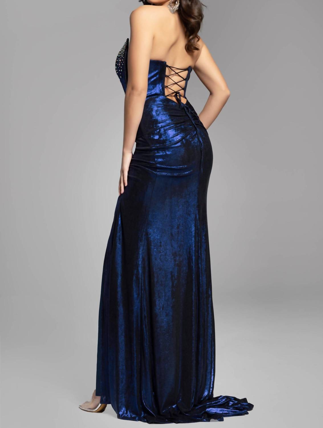 Jovani - Off-shoulder Gown With Beaded Corset Bodice And Side Slit