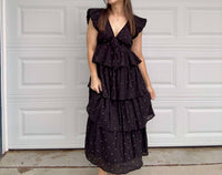 In The Beginning - Ruffle Polka Dot Midi Dress