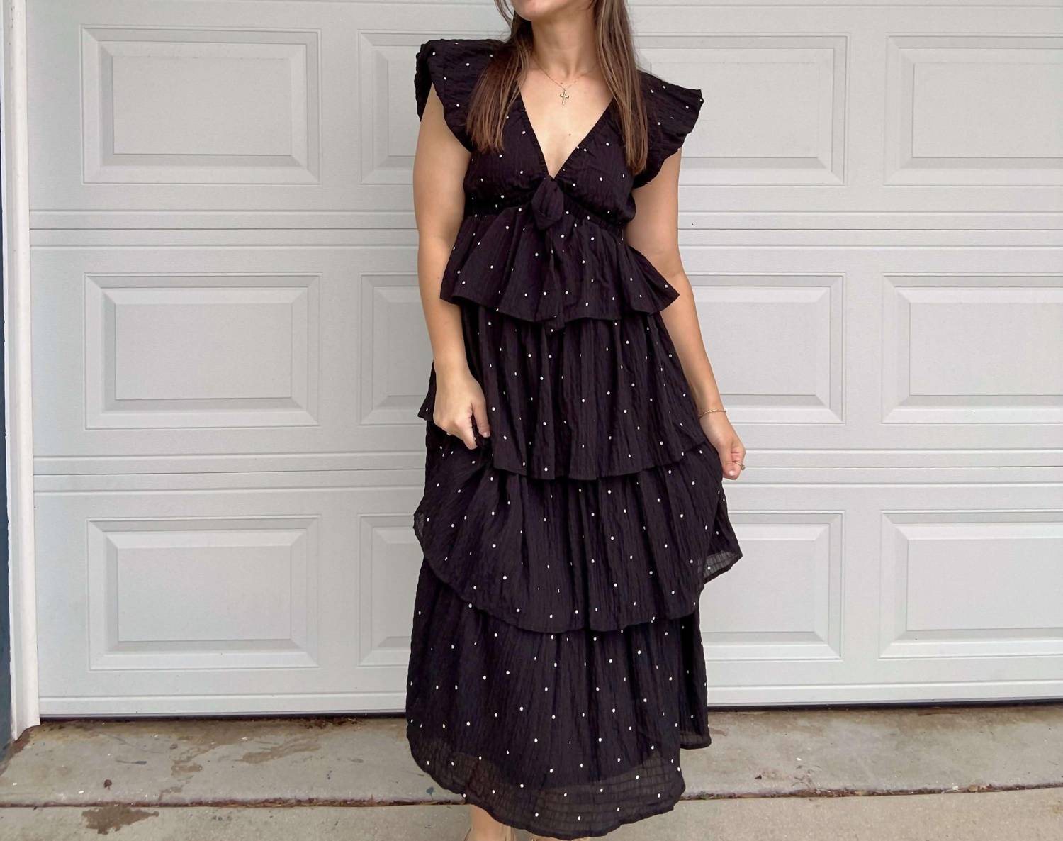In The Beginning - Ruffle Polka Dot Midi Dress