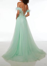 Alyce Paris - Long chiffon strapless rhinestone Gown