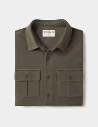 The Normal Brand Comfort Terry Shirt Jacket in olive - men's jacket - detail view