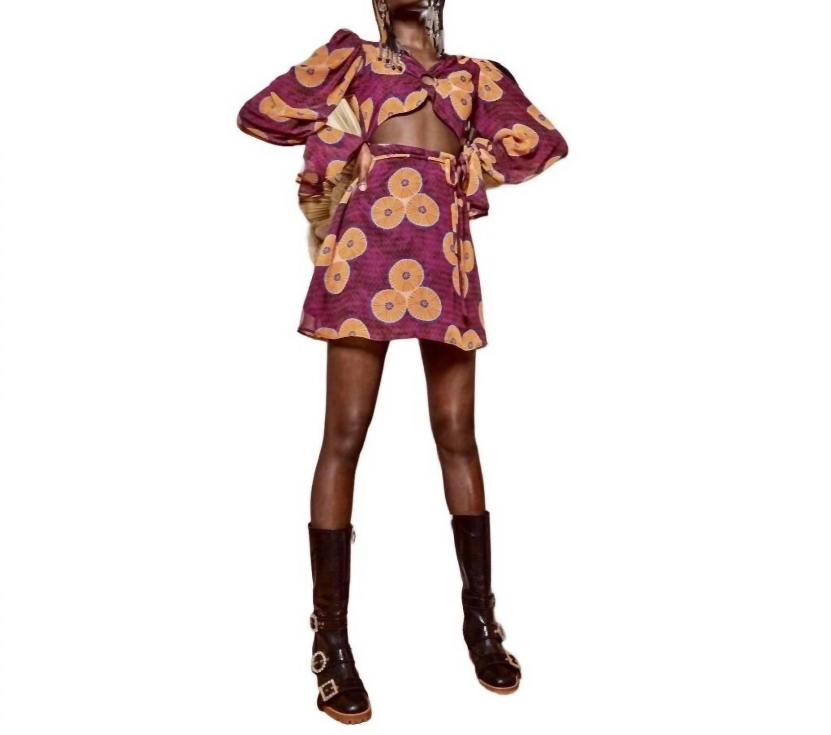 Autumn Adeigbo - Amelie Printed Cut-out Mini A-line Dress