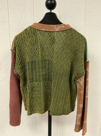 POL Women's Star Pattern Franch Terry Sweater in caramel multi - women's cardigan - detail view
