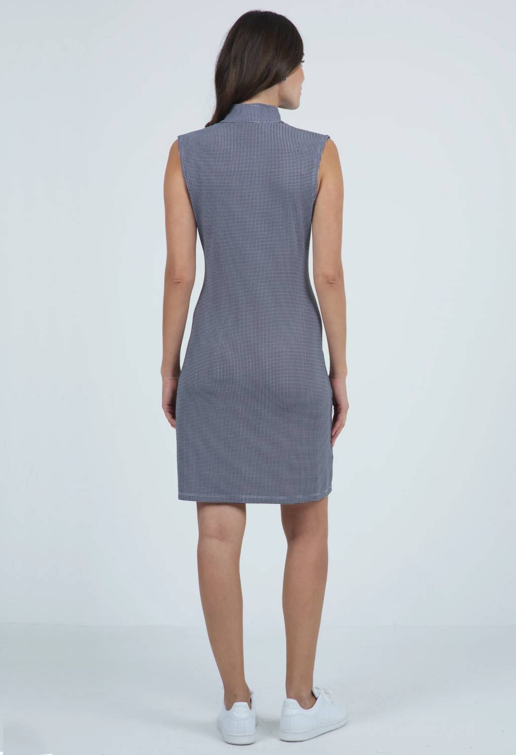 Ibkul - Mini Check Print Sleeveless Mock Neck Dress