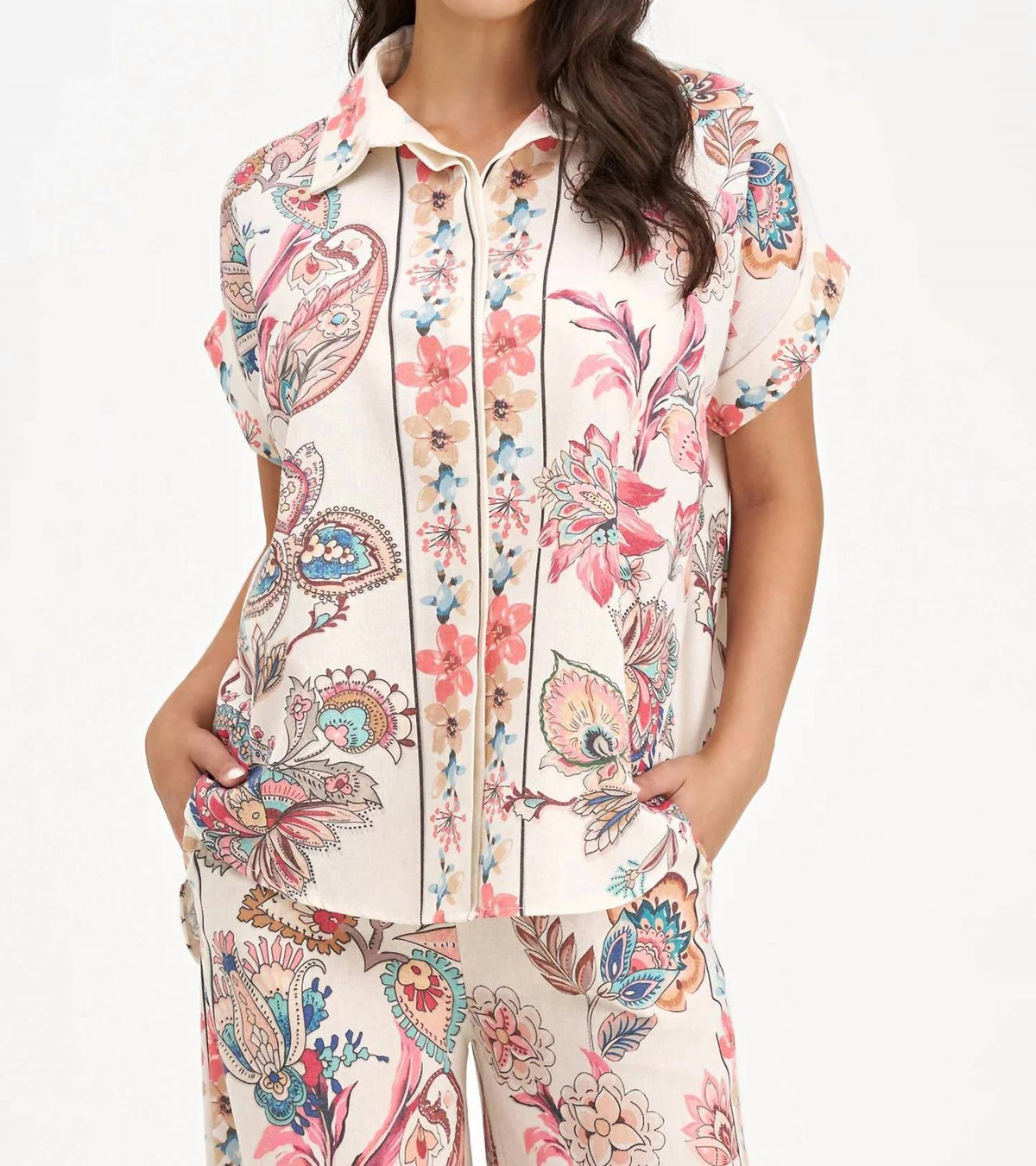 M Made In Italy - Short Sleeve Paisley Top