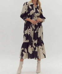 Entro - Floral Print Collared Midi Dress