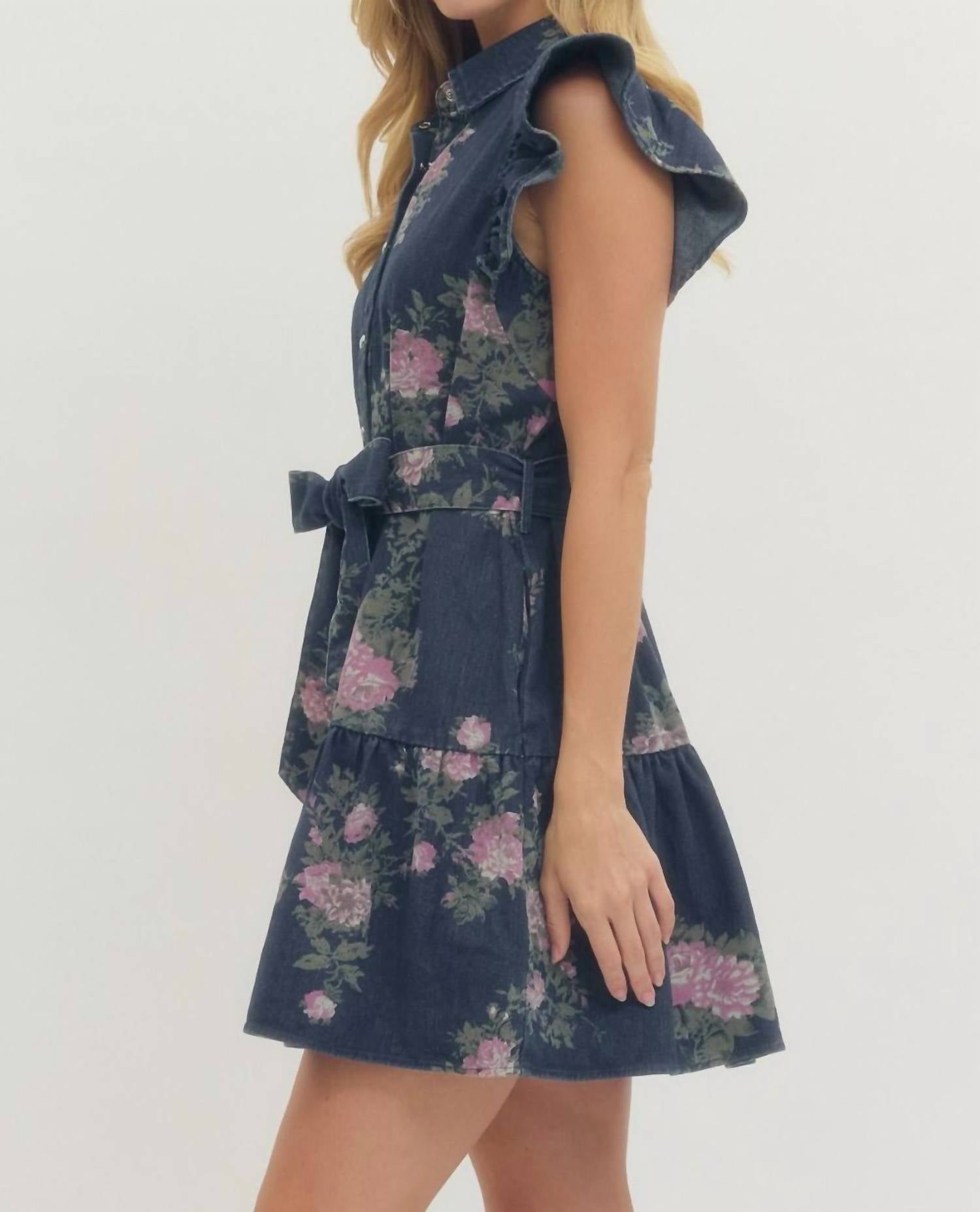 Entro - Melissa Floral Print Ruffle Sleeve Mini Dress