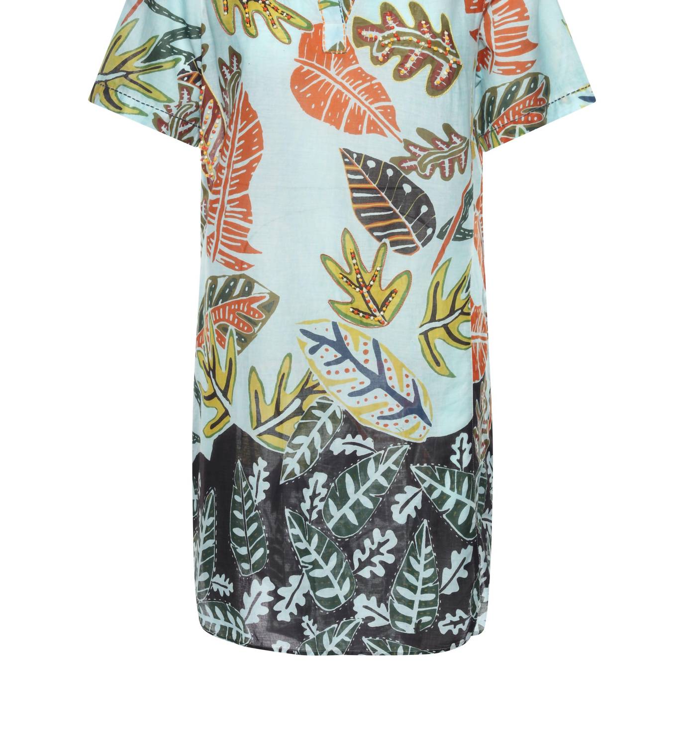 Kikisol - Artisan Leaf With Beading & Embroidered Kikisol Tunic Top With Pockets