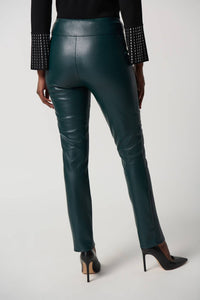 Joseph Ribkoff High-waisted Slim Leather Leggings in emerald - women's pants - detail view