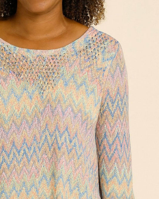 Fdj - Crocket Stripe Open Stitch Blouse