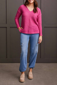 Tribal - V-neck Tunic Sweater With Side Slits
