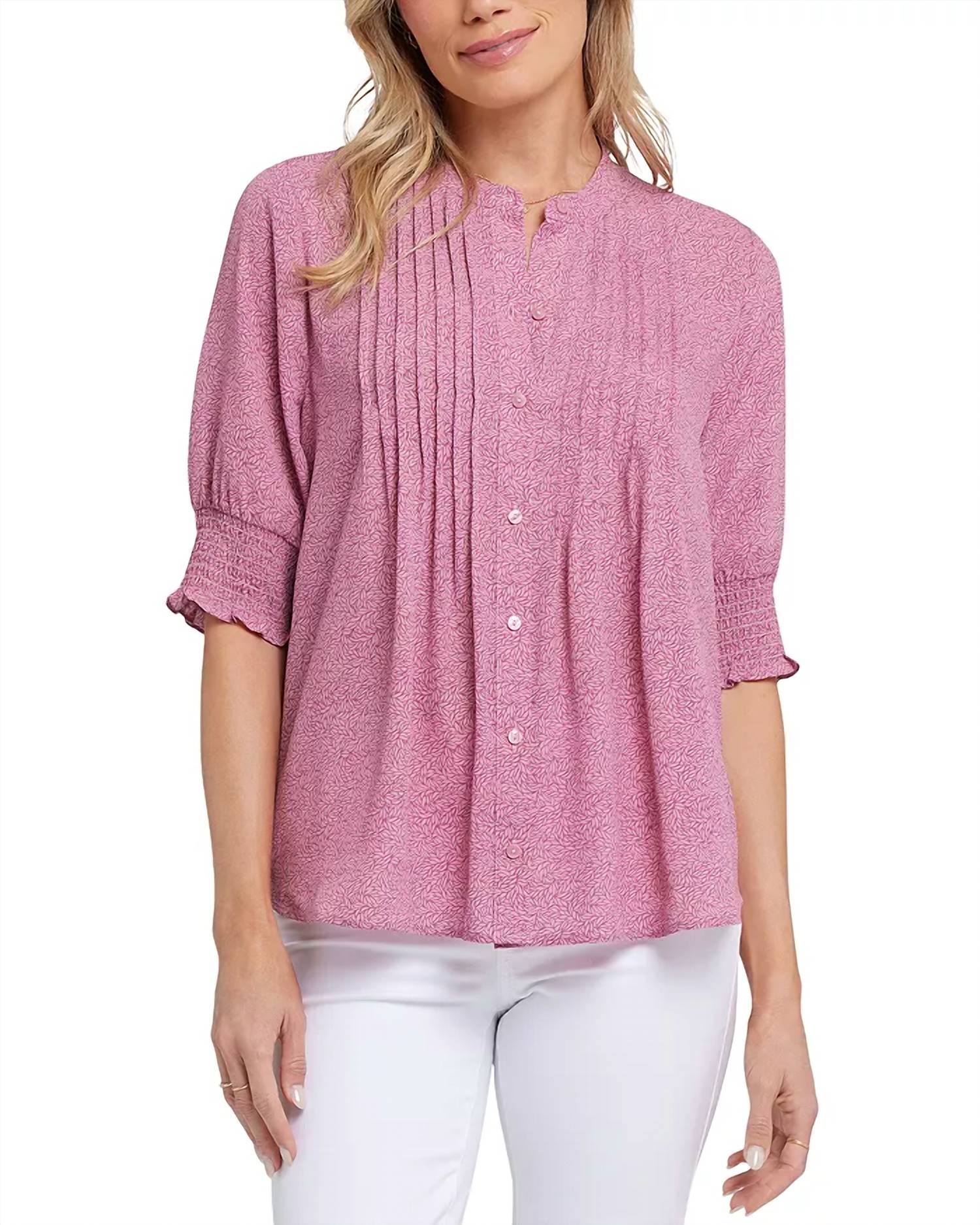 Nydj - Short Sleeve Pleated Peasant Blouse