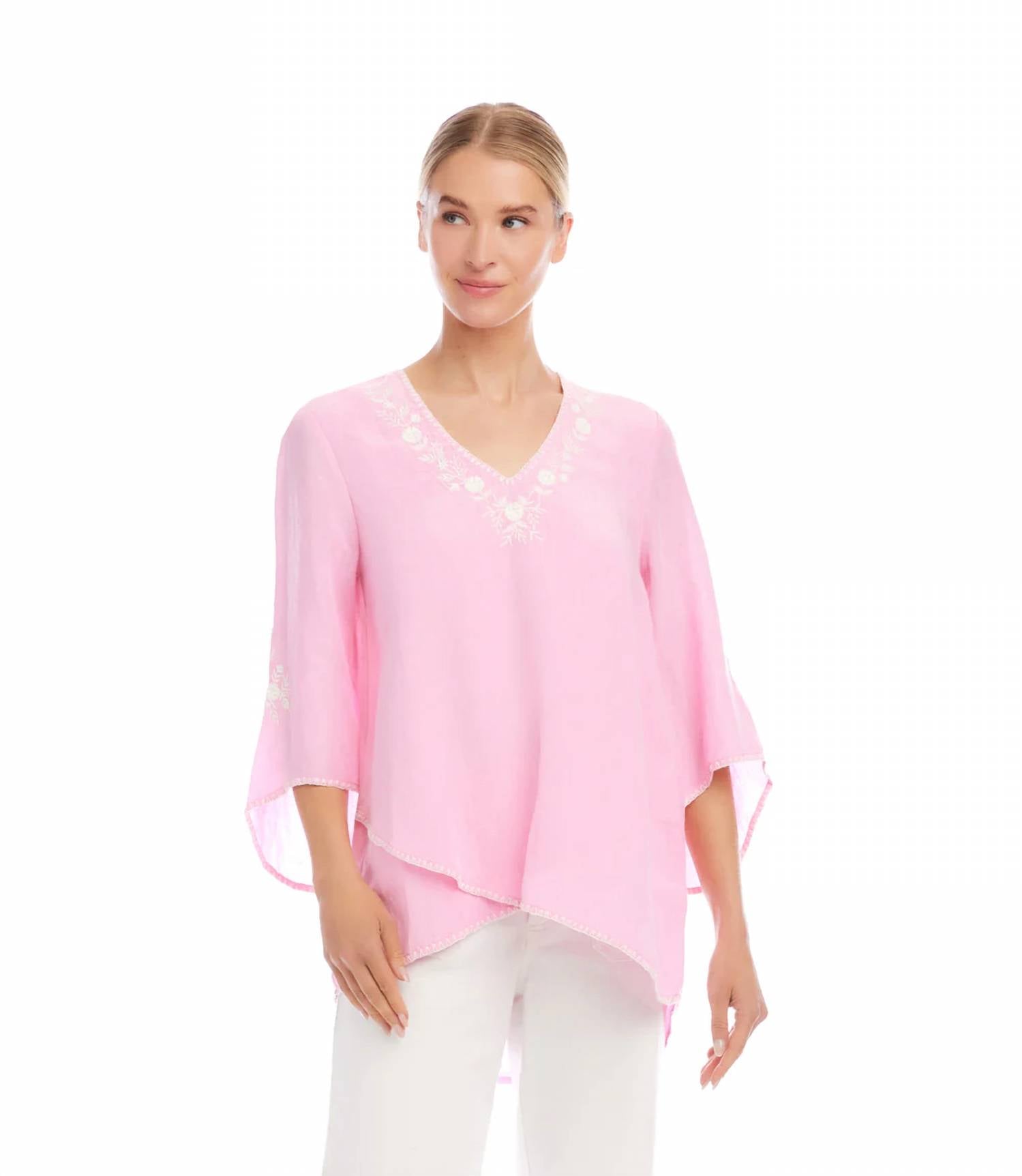 Karen Kane - Bracelet Sleeve Embroidered Asymmetric Top