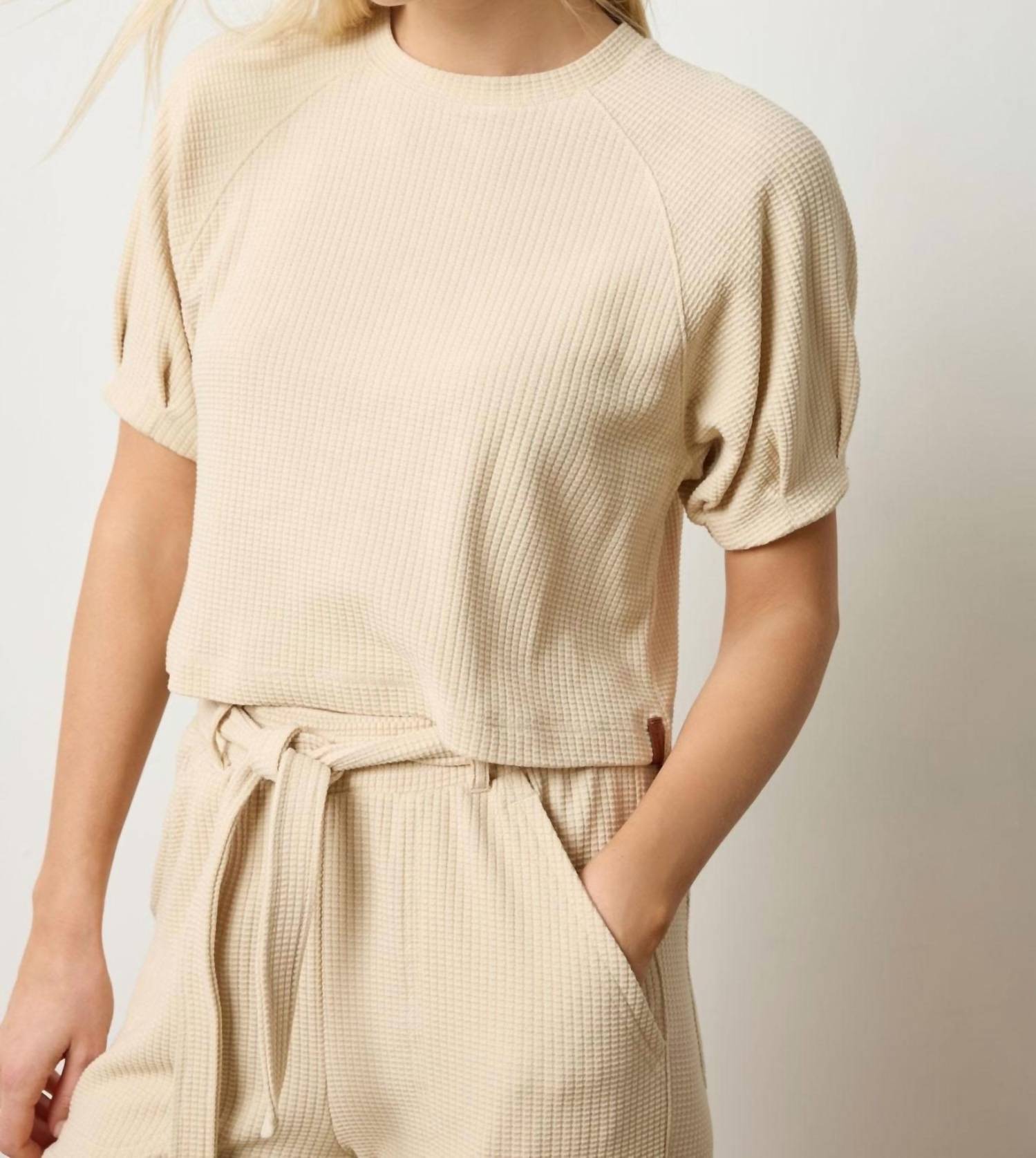 Lilla P - Pleated Short Sleeve Waffle Top