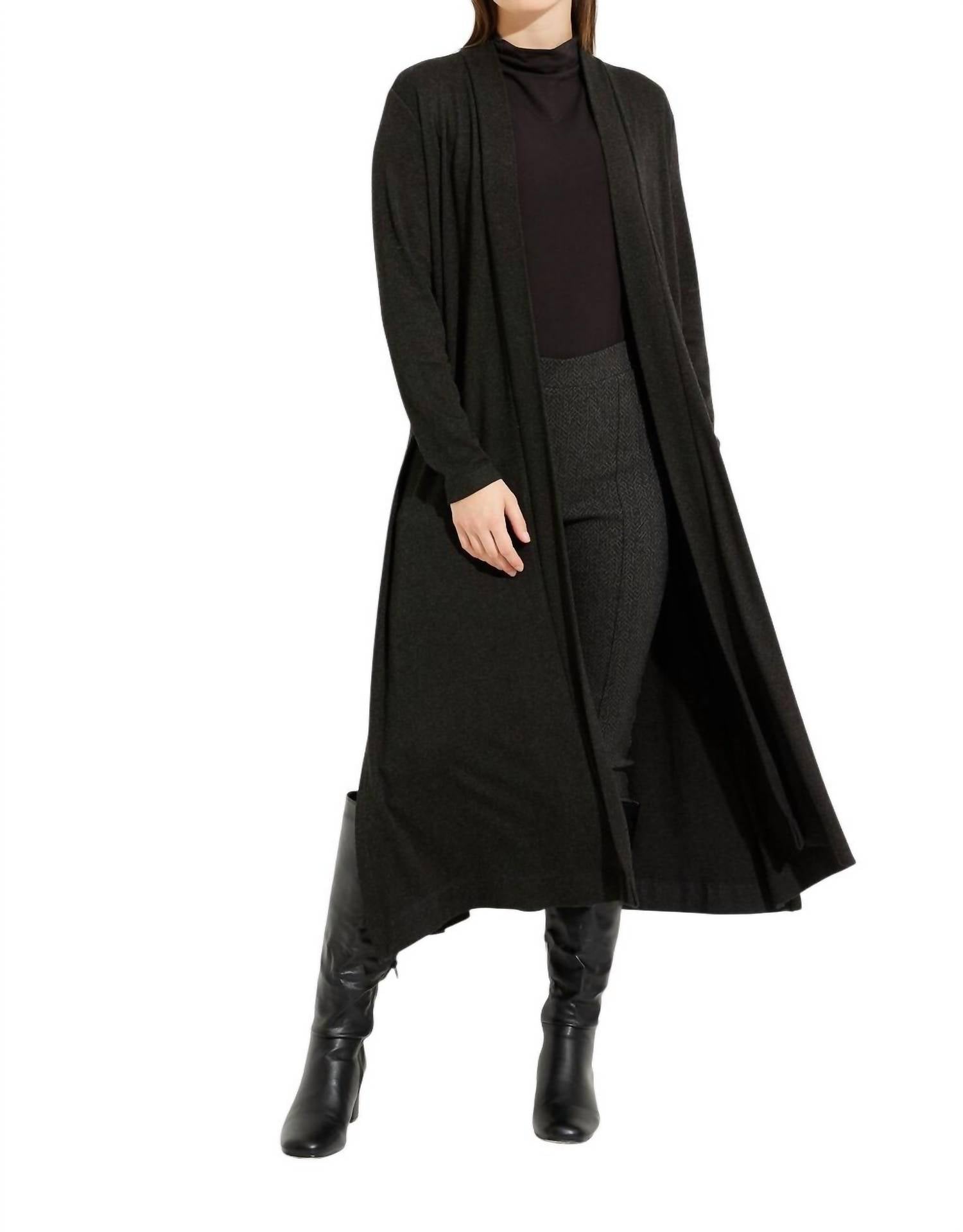 Joseph Ribkoff Relaxed Fit Open-front Cardigan in charcoal grey - women's cardigan - alternate view