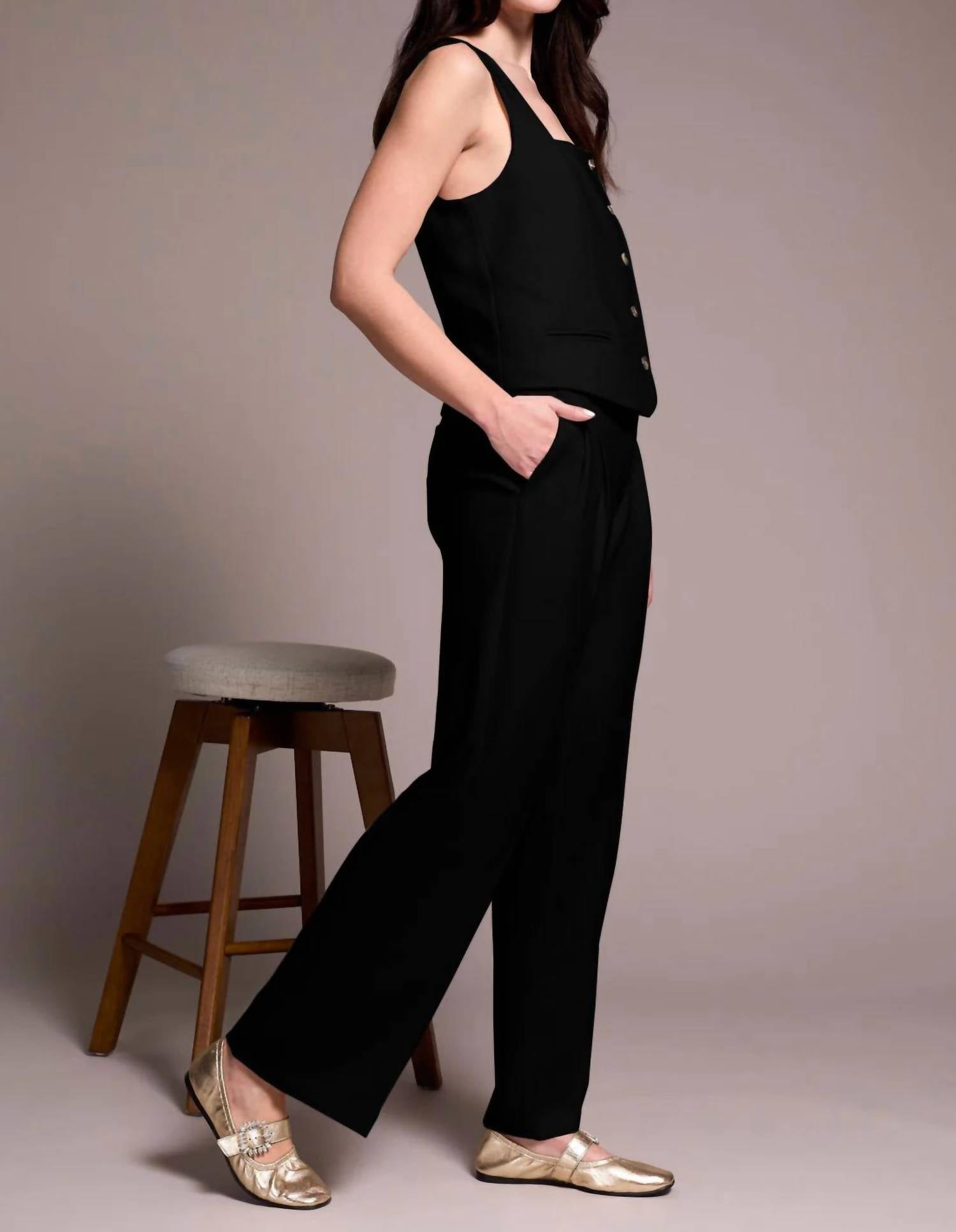 TRIBAL High Rise Pleat Front Pants in black - women's pants
