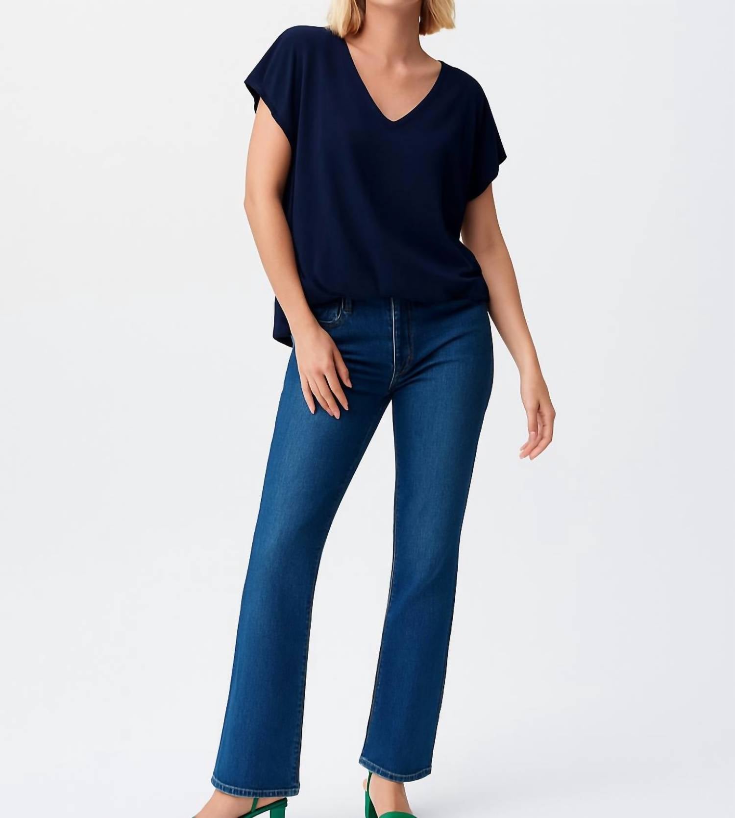 Joseph Ribkoff - Short Sleeve V-neck Blouson Top