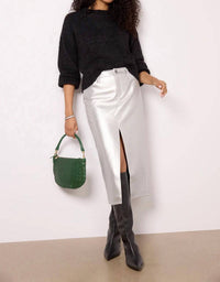 Sanctuary Leather Like Midi Skirt in silver - women's skirt - view 4