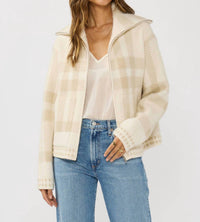 Lovestitch - Plaid Knit Zip-up Bomber Jacket