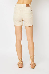 Judy Blue High Waist Garment Denim Short in dyed bone - women's shorts - detail view