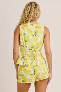 LE LIS La Sorrentina Lemon Cotton Vest Top With Shorts Two Piece Set in yellow - women's sleepwear - view 4