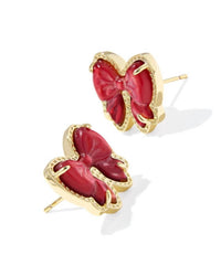 Kendra Scott Women's Haley Bow Stud Earrings in gold scarlet red mother of pearl 1 - women's jewelry - detail view