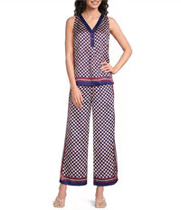 Current Air - Coordinating Checker Border Print Wide Leg Drawstring Pants