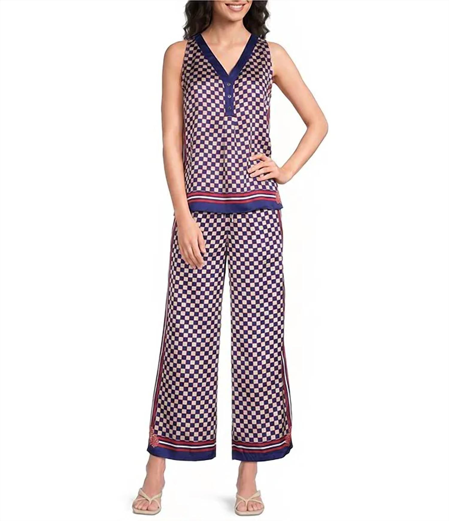 Current Air - Coordinating Checker Border Print Wide Leg Drawstring Pants