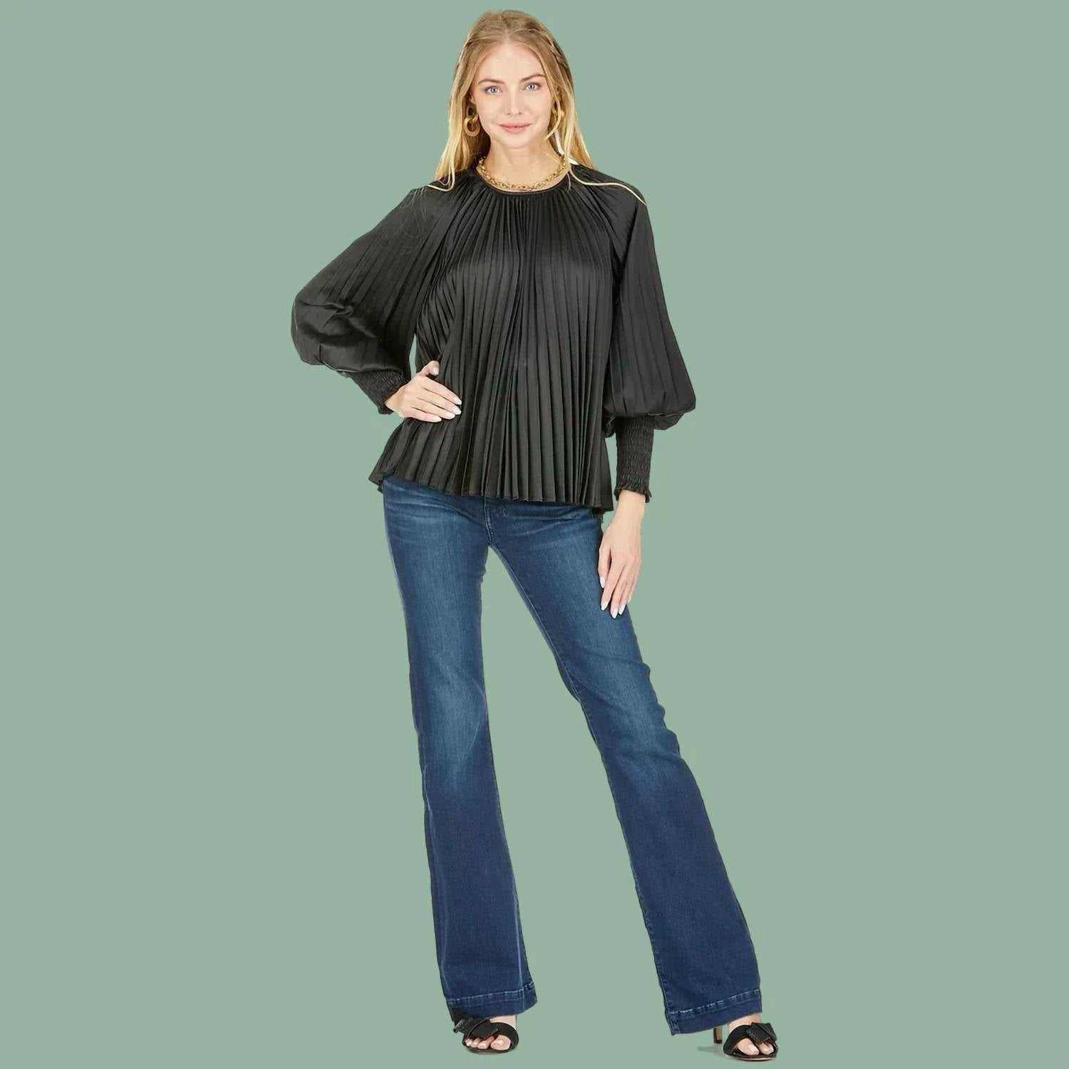 Joy Joy - Pleated Bishop Sleeve Top