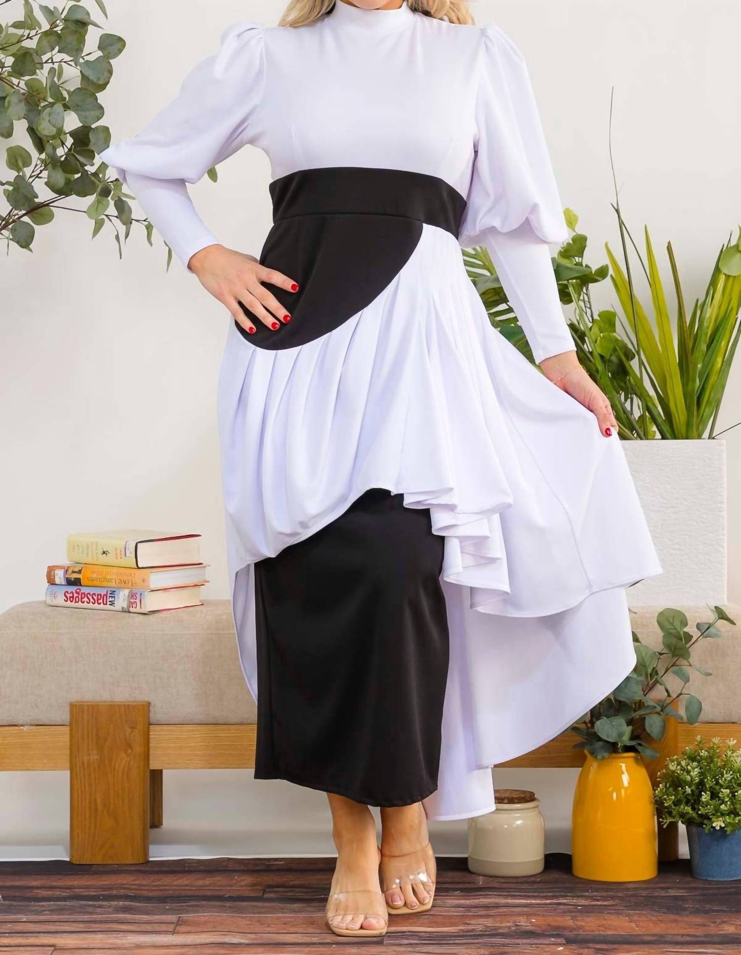 Karen Kane Two Tone Long Sleeve Maxi Dress in white black - women's dress - view 6
