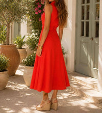 Apricot - Sleeveless Belted Shirt Midi Dress