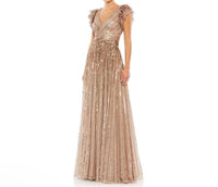 MAC DUGGAL Sequin Cutout Lace Up Back Gown in copper - women's dress