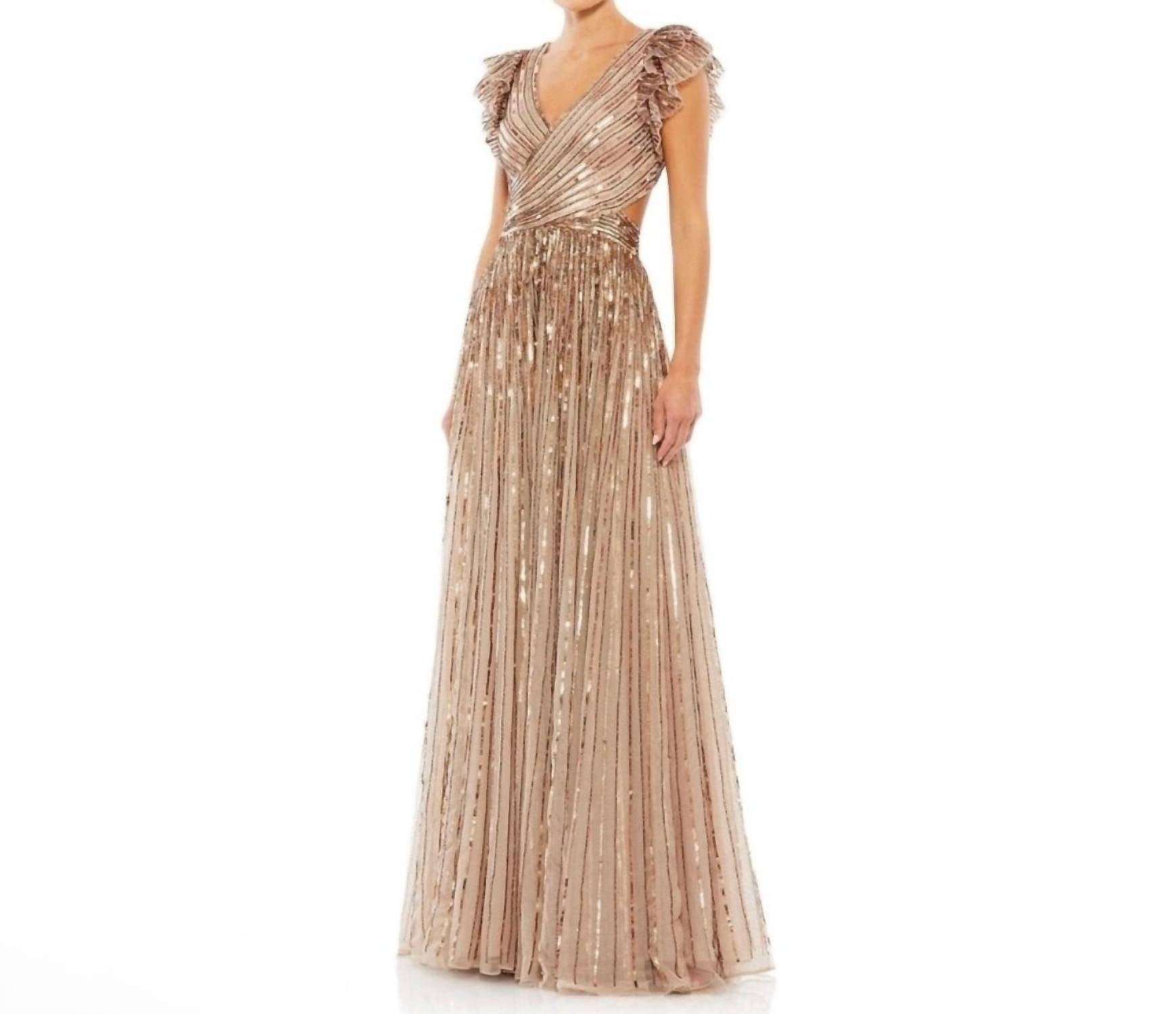 MAC DUGGAL Sequin Cutout Lace Up Back Gown in copper - women's dress