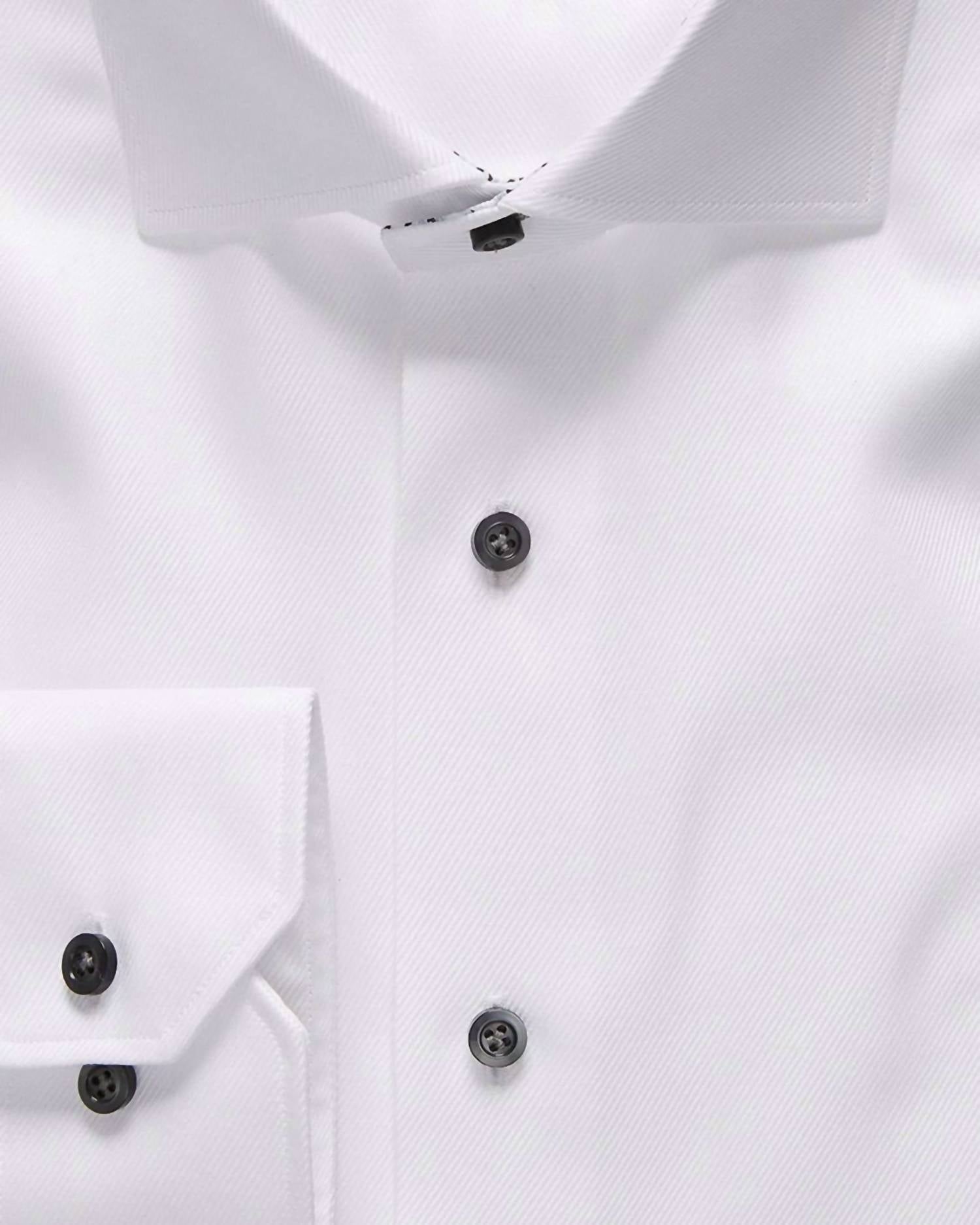 Emanuel Berg Men's Cotton Twill Dress Shirt in white - men's long sleeve top - detail view