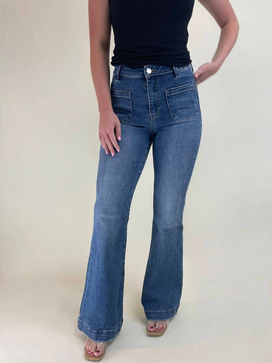 Risen - High Rise Patched Pocket Flare Jeans