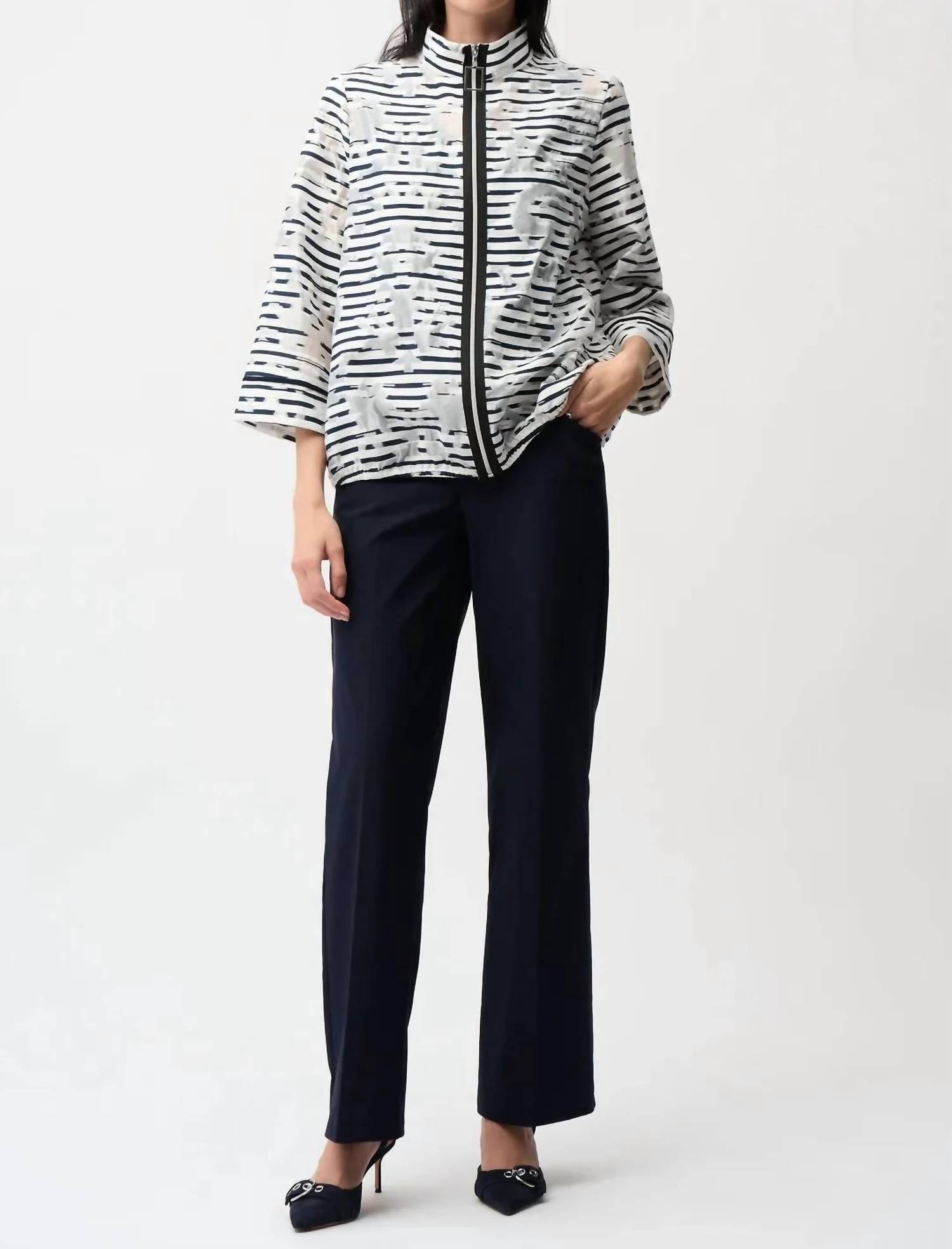 Joseph Ribkoff - Organza Stripe Zip Up Jacket