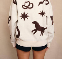 Le Lis - Long Sleeve Crew Neck Multi Cowboy Pattern Sweater