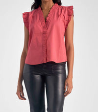 Elan - Sleeveless Ruffle Edge Top