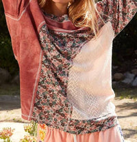 Pol - Mazy Oversize Long Sleeve Floral Contrast Thermal Top