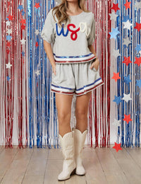 Poshture Finds - "USA" Puff Crop with Sequin Hem