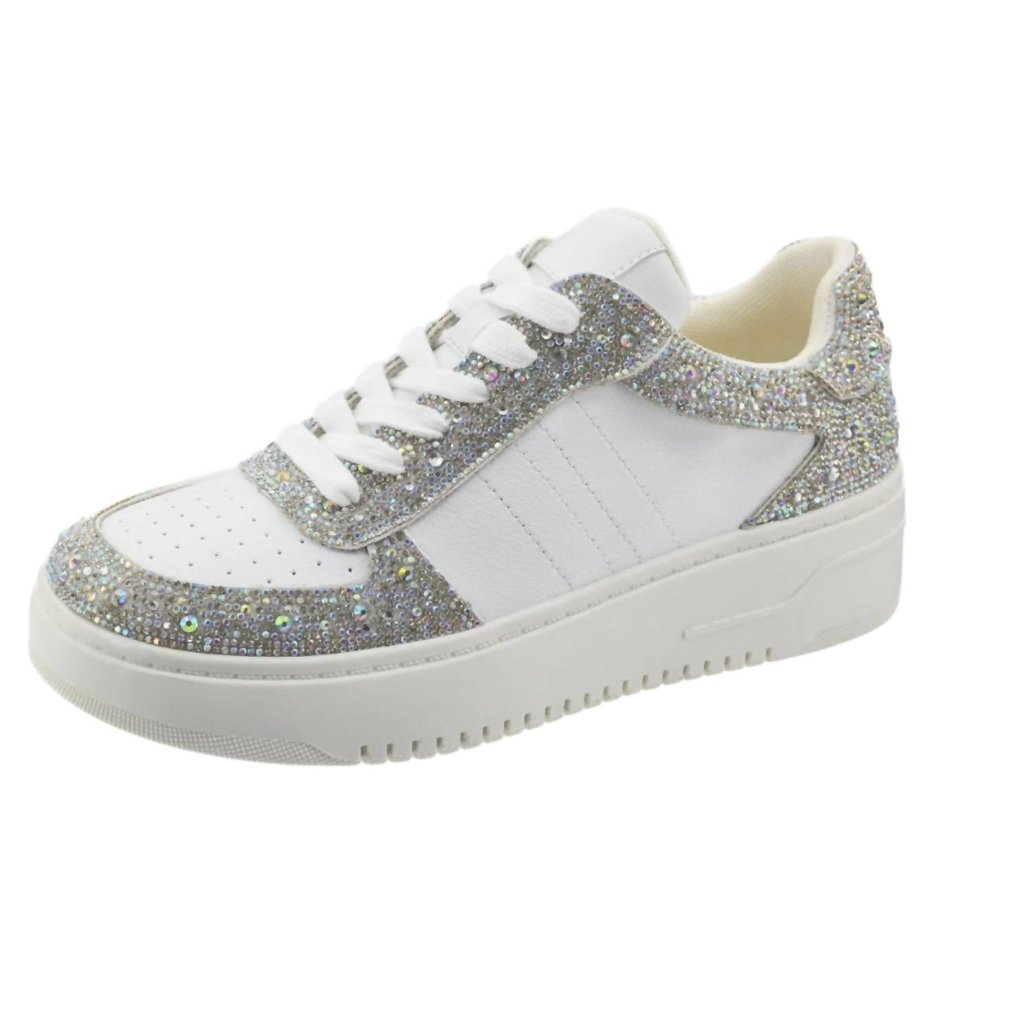 Corkys Footwear Women's Pregame Clear Rhinestone Sneakers in white - women's sneaker - detail view