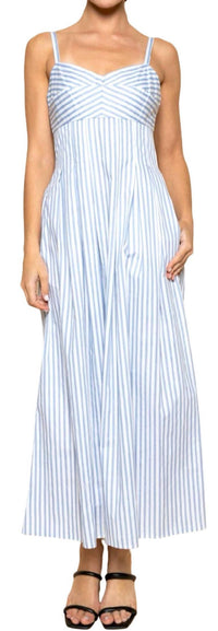Fore Collection - Women's Striped Waist Pleat A-line Midi Dress