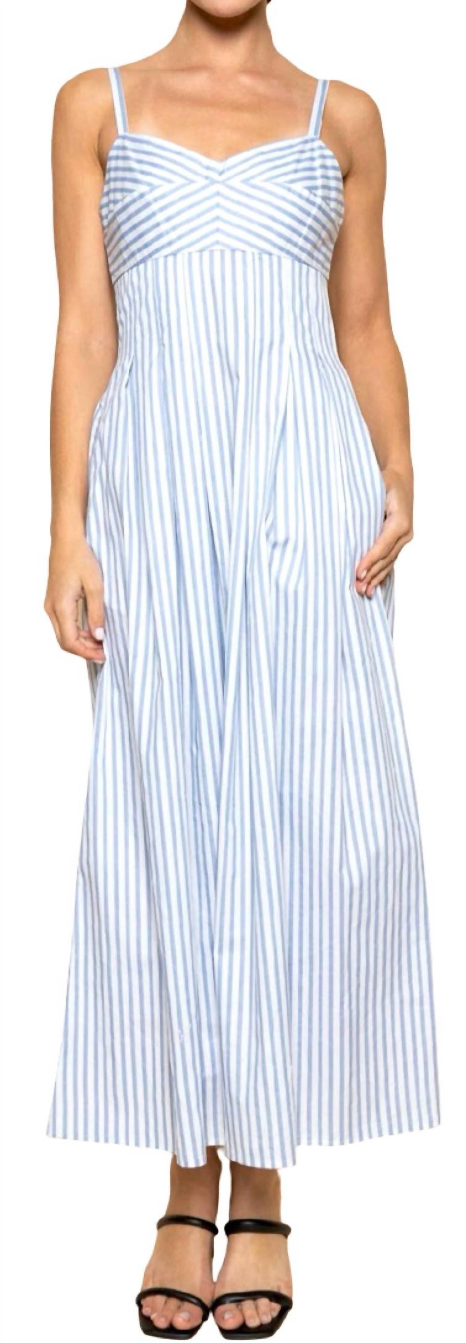 Fore Collection - Women's Striped Waist Pleat A-line Midi Dress
