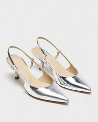Theory - Women's Micro Slingback Metallic Pointed Toe Kitten Heel Pumps