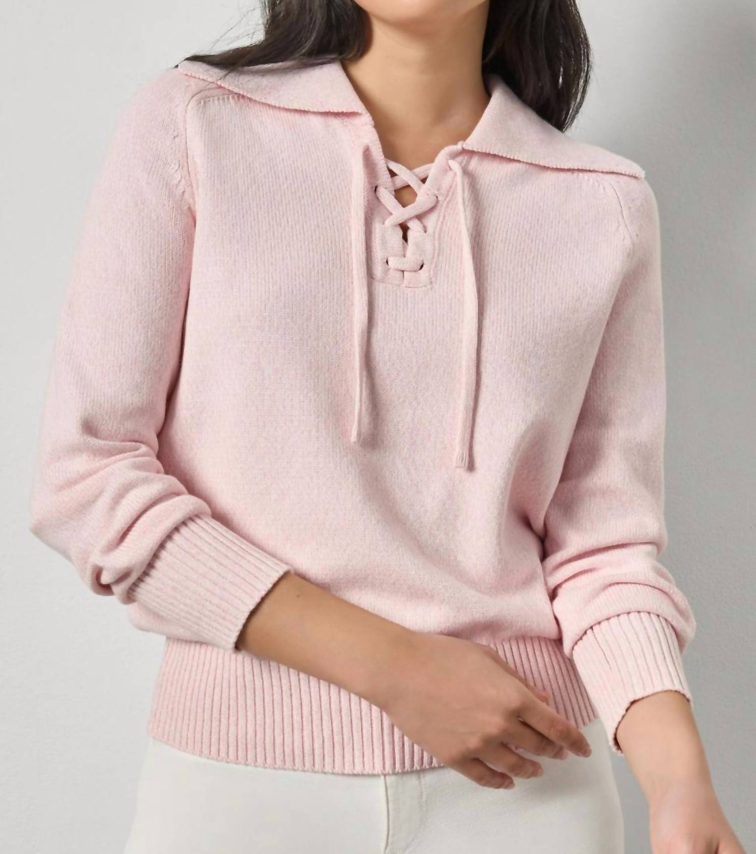 Lilla P Lace Neck Polo Sweater in peony marl - women's sweater