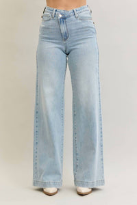 Judy Blue - High Waist Retro Wide Criss-cross Mild Destroy Jeans