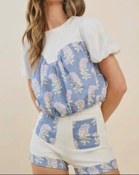 Tcec - Contrast Floral Print Short Set