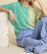 Umgee - Dip Dye Ruffle Sleeve Top