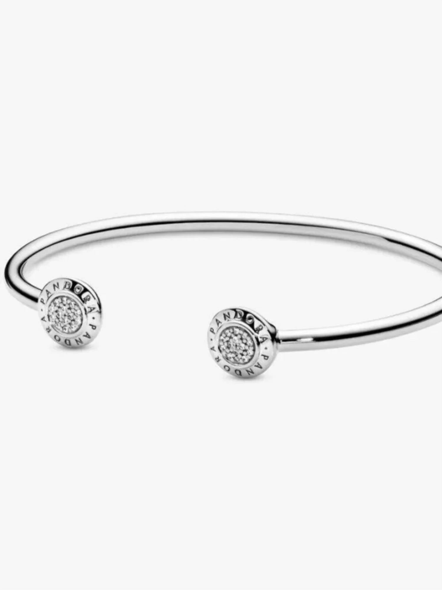 Pandora - Women's Open Bangle Bracelet With Round Pave Ends