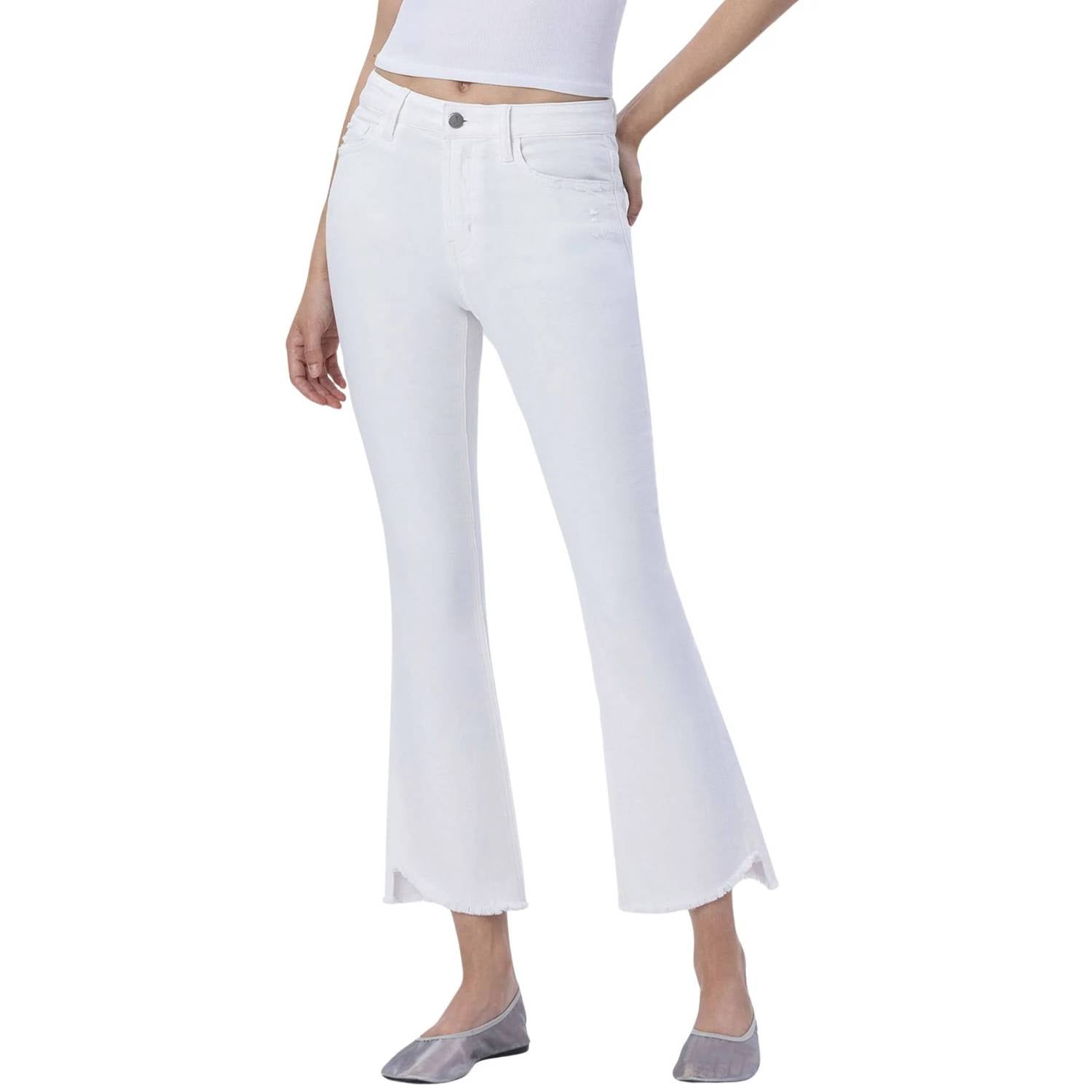 Flying Monkey - High Rise Raw Slant Step Hem Crop Flare Jeans